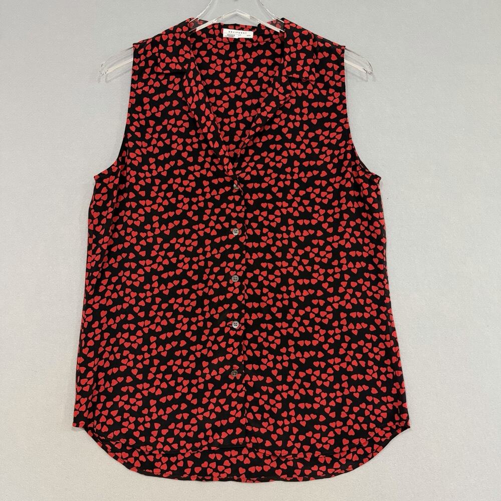 Equipment Silk Button Front Shirt Size Medium Red Endless Hearts Top Valentines